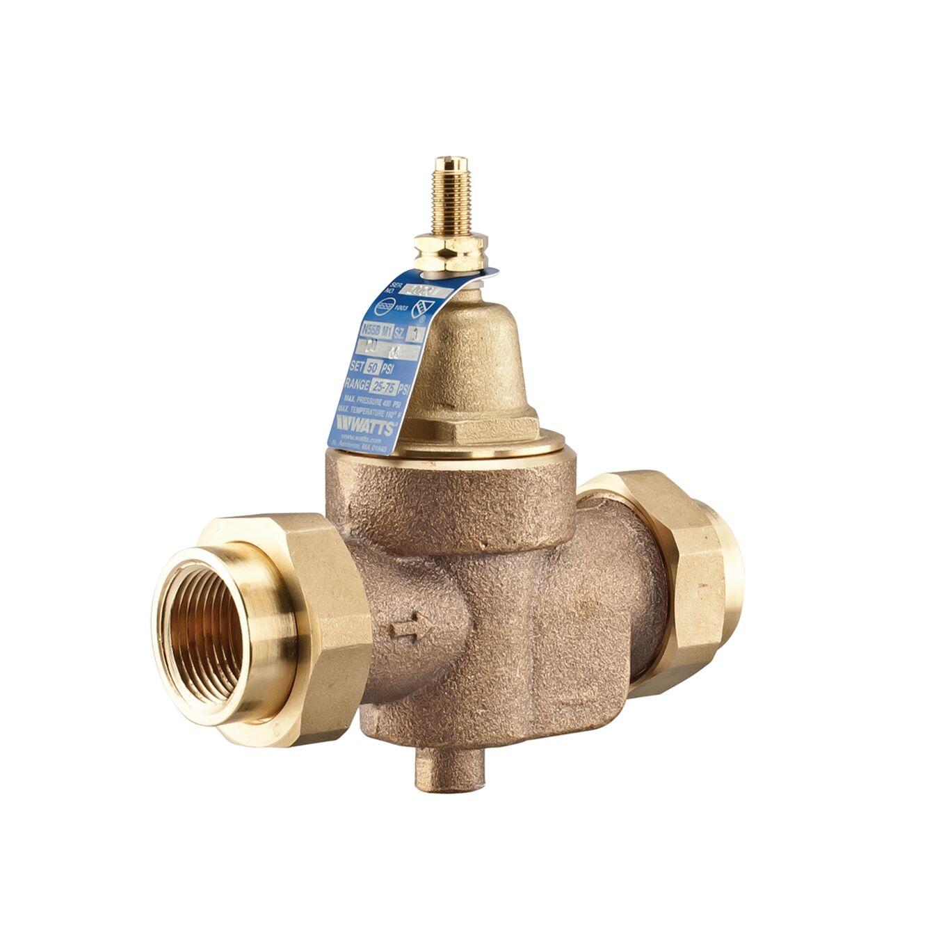 WATTS REGULATOR Water Pressure Reducing Valve,5-1/4 in.L 1" LFN55BM1-DU-PEX
