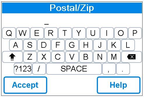 Input postal code screen for Watts OnSite