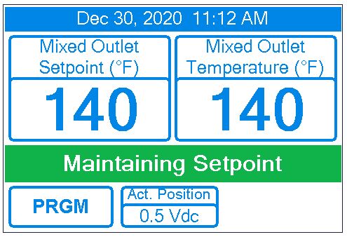 Two temperature boxes on an app screen, with a maintaining setpoint box and a program box.