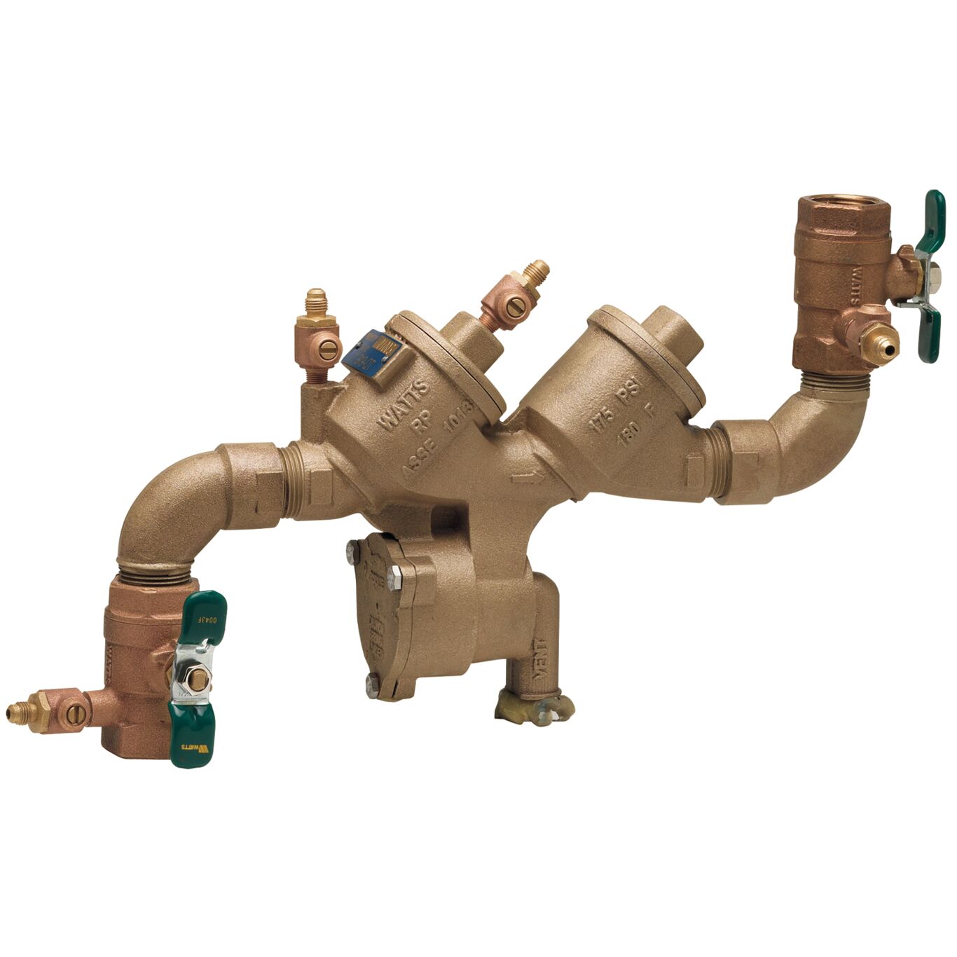 Product Image - Bronze Reduced Pressure Zone Backflow Preventer Assembly, Quarter Turn Shutoff, Inlet And Outlet Flow Up