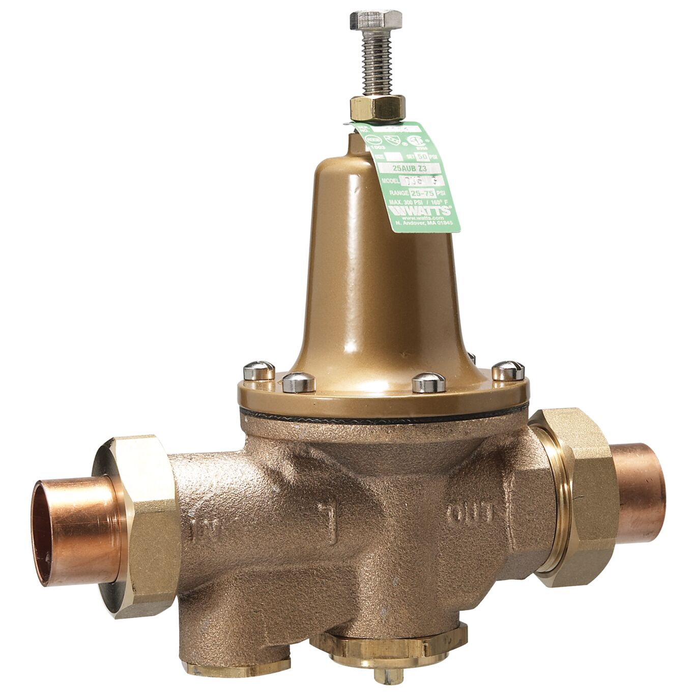 NEW WATTS Water Pressure Reducing Valve 25AUB-Z3 3/4" Brass FPT x FPT 50PSI. 
