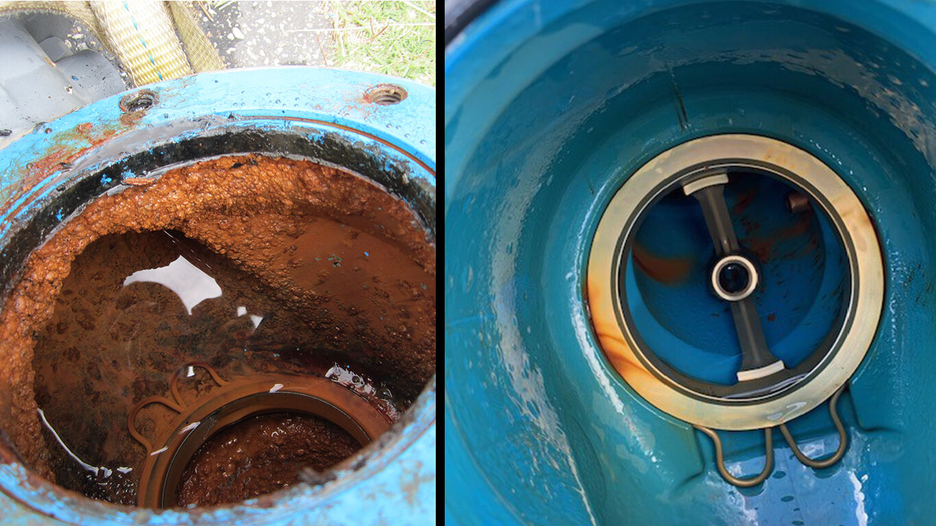 A side-by-side comparison of two valves, one with ArmorTek and one without ArmorTek. The coated valve is much cleaner than the one without.