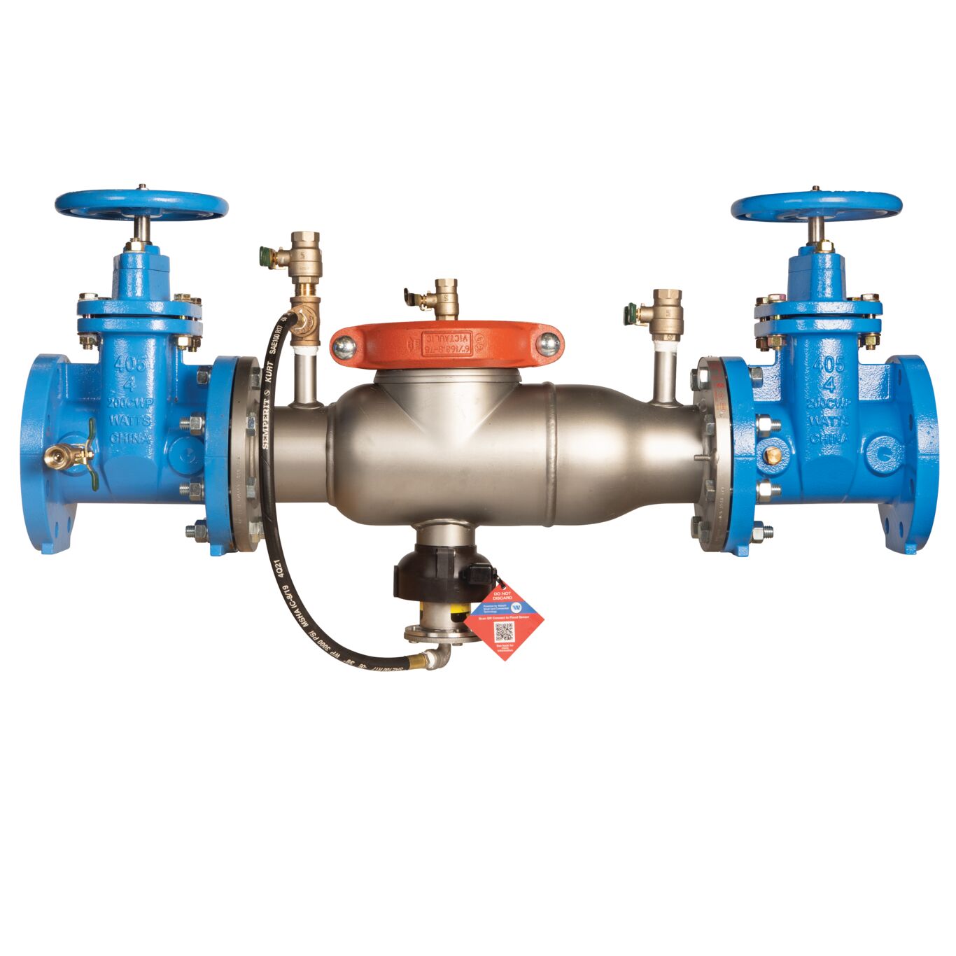 Reduced Pressure Zone Assembly Backflow Preventer, Stainless Steel, NRS Gates and Flood Sensor