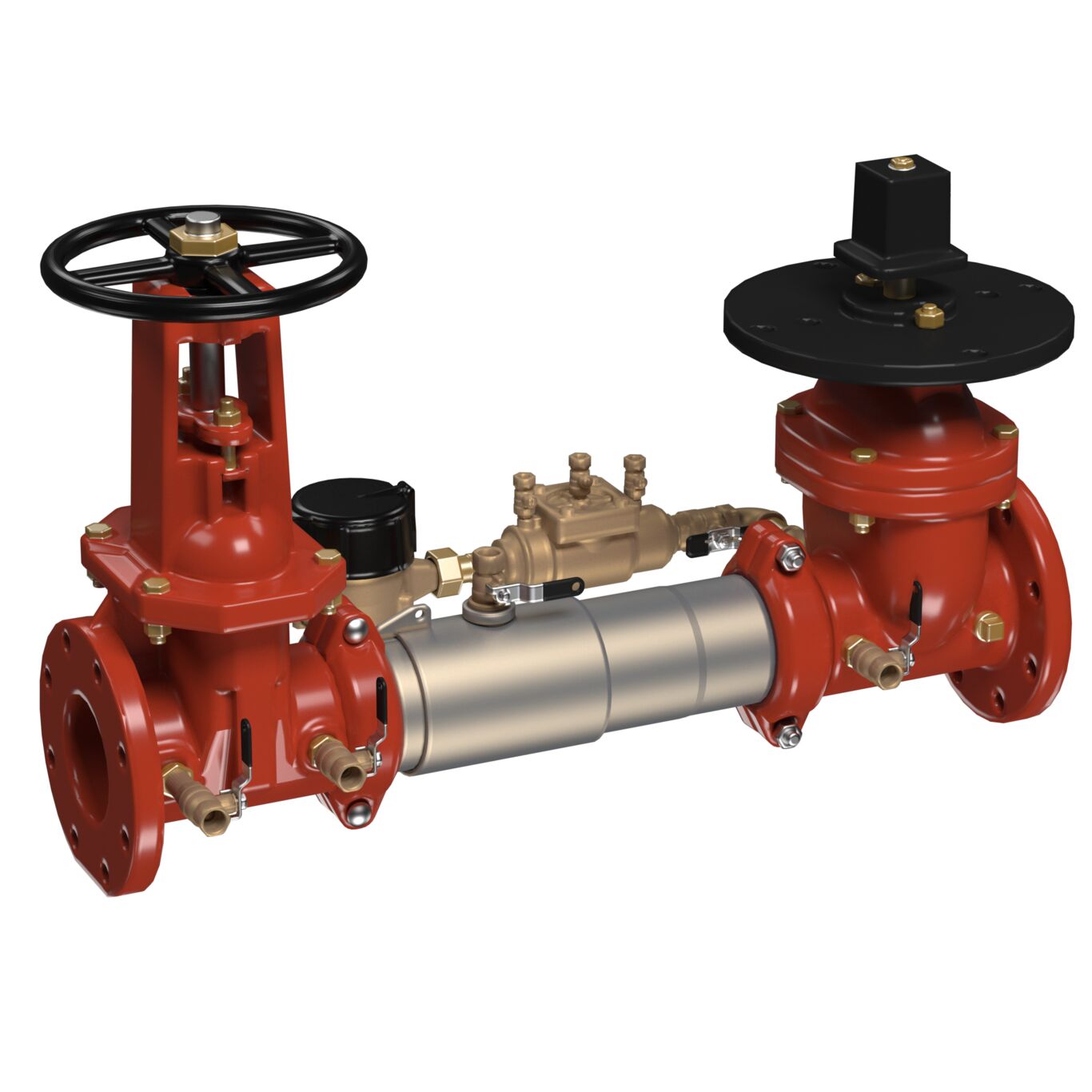 Double Check Detector Backflow Preventer Assembly, OSY Shutoff Valve x Post Indicator Valve, Meter