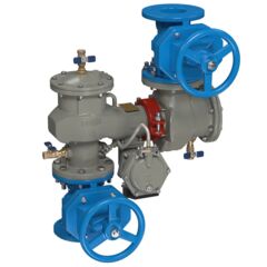 Lead Free DI Reduced Pressure Zone Backflow Preventer Assy, Competitor Z-Pattern Lay Length, Dom NRS Shutoffs, SS RV Seat, N-Pattern, Backflow Flood Sensor