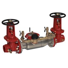 Stainless Steel Double Check Detector Backflow Preventer Assembly, Groove X Groove Domestic OSY Shutoffs, Cam-Check Valves, with Meter