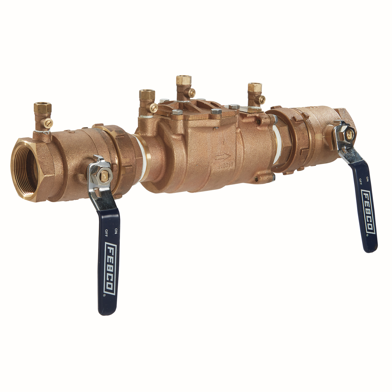 Product Image -  Lead Free Bronze Double Check Valve Backflow Preventer Assembly, Quarter Turn Shutoff, Union, Small Diameter