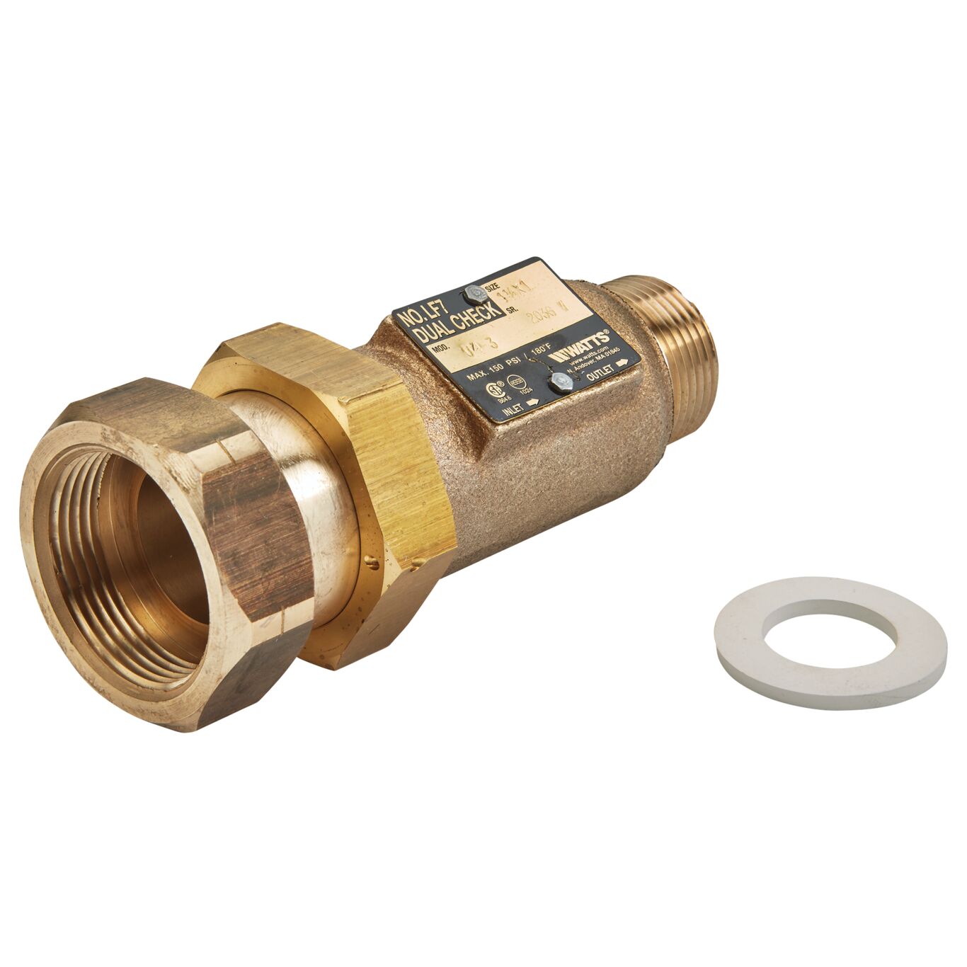 Priduct image 1 1/4 X 1 In Lead Free Dual Check Valve, Union Female Meter Thread Inlet X Male Npt Outlet
