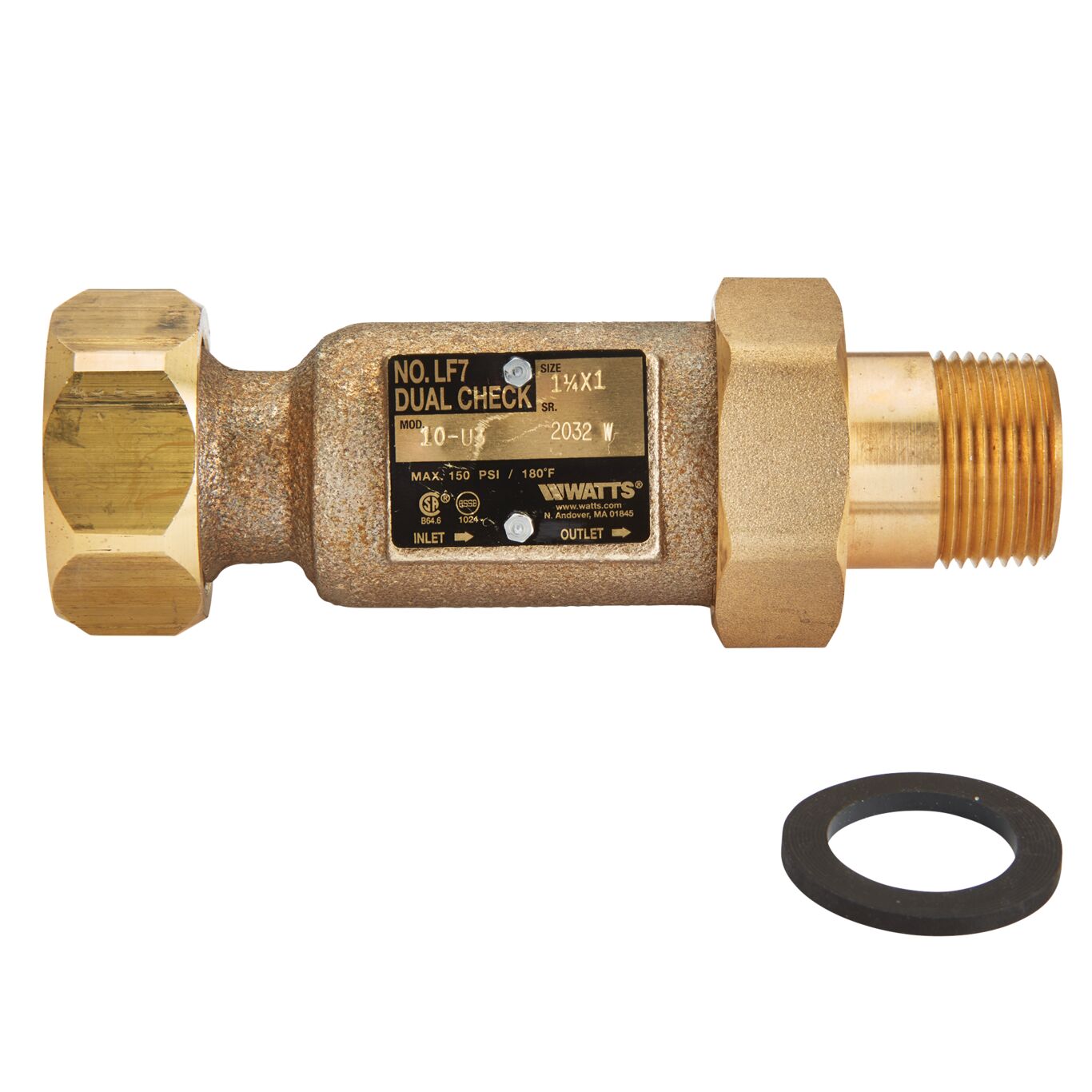 Product Image 1 1/4 X 1 In Lead Free Dual Check Valve, Female Meter Thread Swivel Inlet X Union Male Npt Outlet