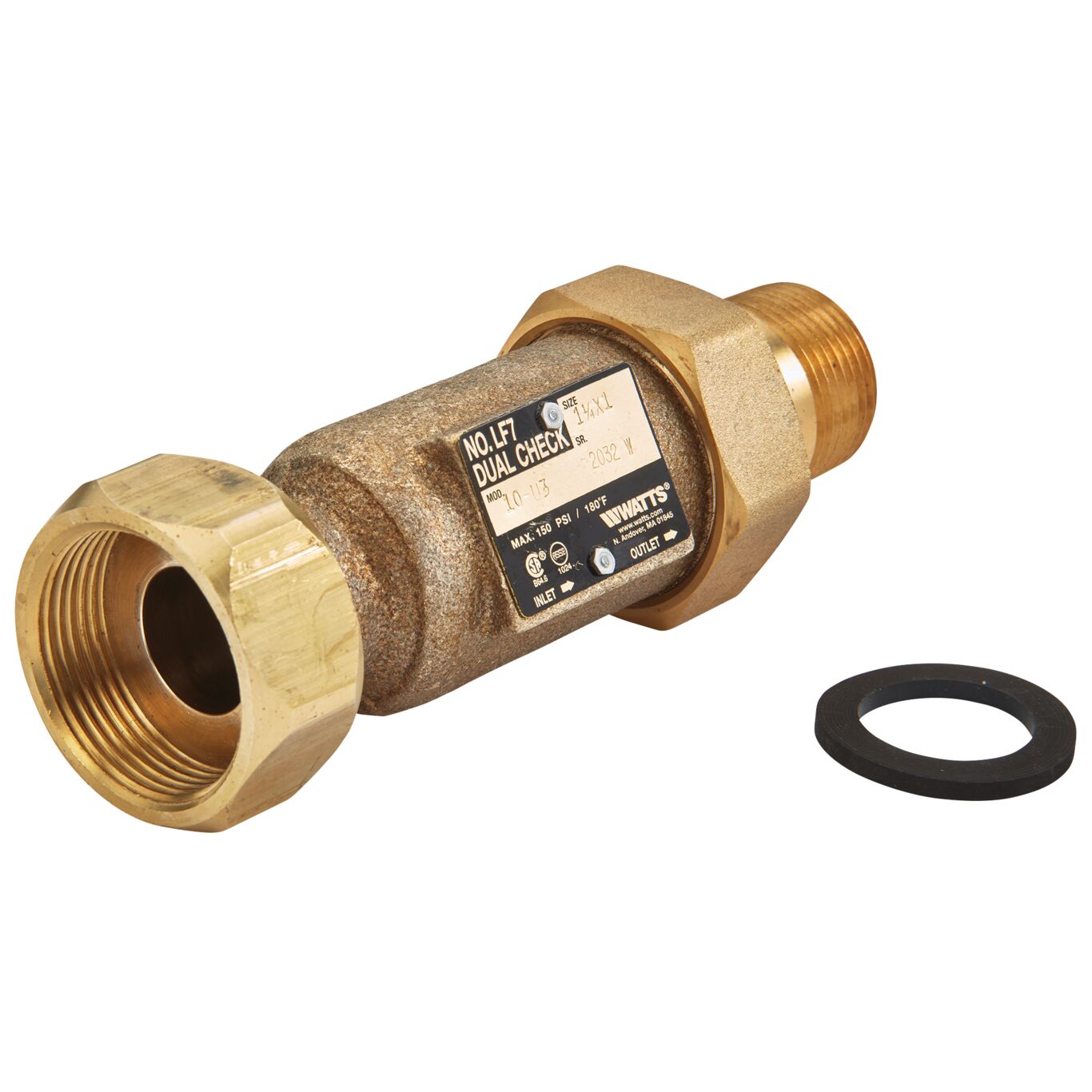 Product Image 1 1/4 X 1 In Lead Free Dual Check Valve, Female Meter Thread Swivel Inlet X Union Male Npt Outlet