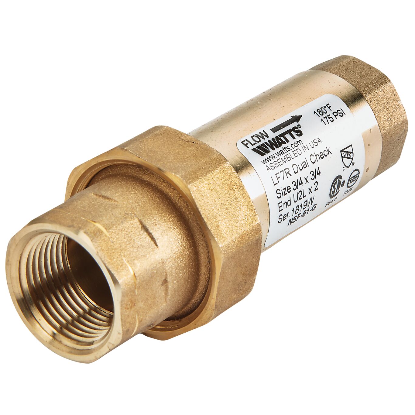 Product image 3/4 X 3/4 In Lead Free Residential Dual Check Valve, Longer Length Union Female Npt Inlet X Female Npt Outlet